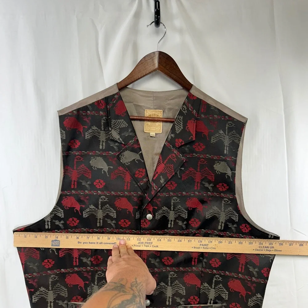 Wah Maker Frontier Clothing Vest Mens XXL Black Red Buffalo Eagle Western Cinch